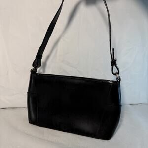Kenneth Cole Reaction Black Faux Leather Handbag Purse Baguette Medium